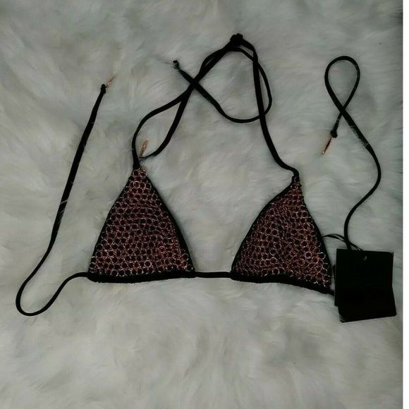 NWT LUV AJ BR Copper Chain Link Bikini Top M - Picture 2 of 7